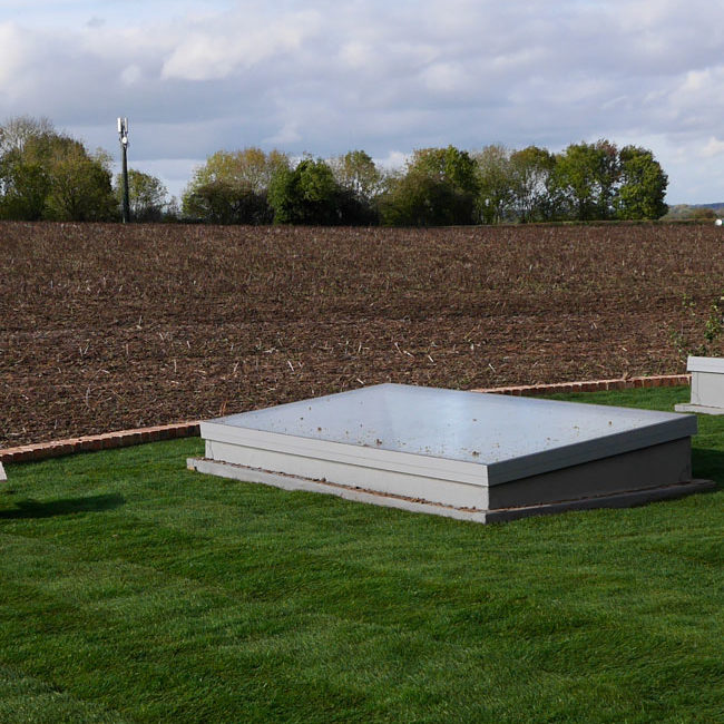striped lawn on a living roof. Roof is on a windmill with stunning views over the oxfordshire countryside 